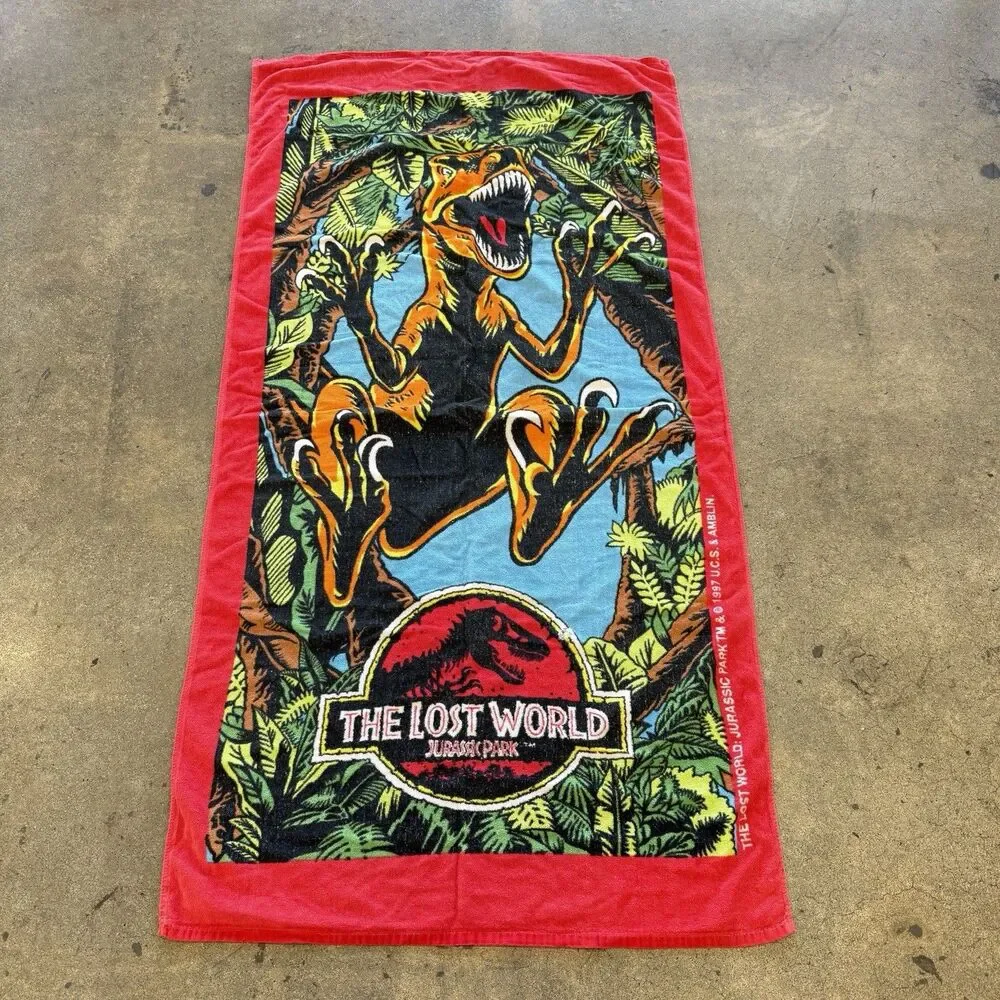 Vintage JURASSIC PARK The Lost World Beach Towel 1997 Raptor Rare! Jay Franco